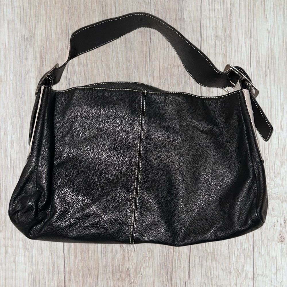 Pulicati Italia Purse Color Block Black White Leather Shoulder 3 Compartments - Picture 2 of 13